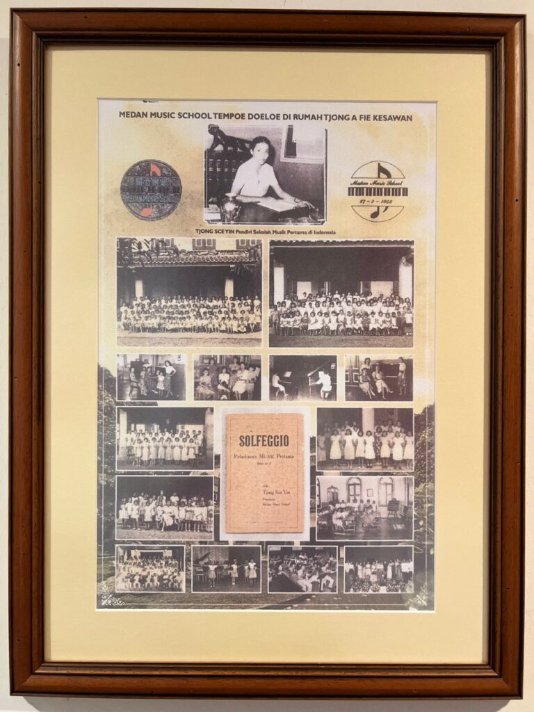 Framed archive photographs of the Medan Music School