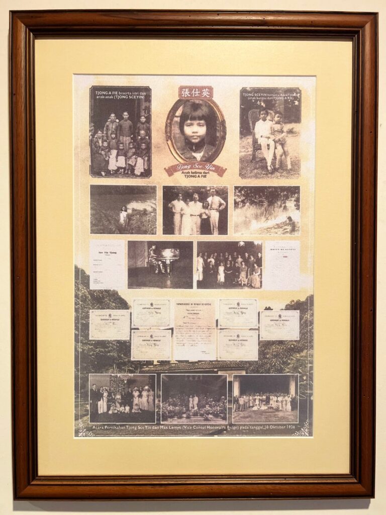 Framed archive photographs and programmes from the Medan Music School